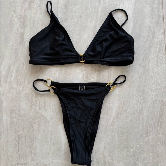 Black Bikini Set with Gold Accents - Picture 1 of 5